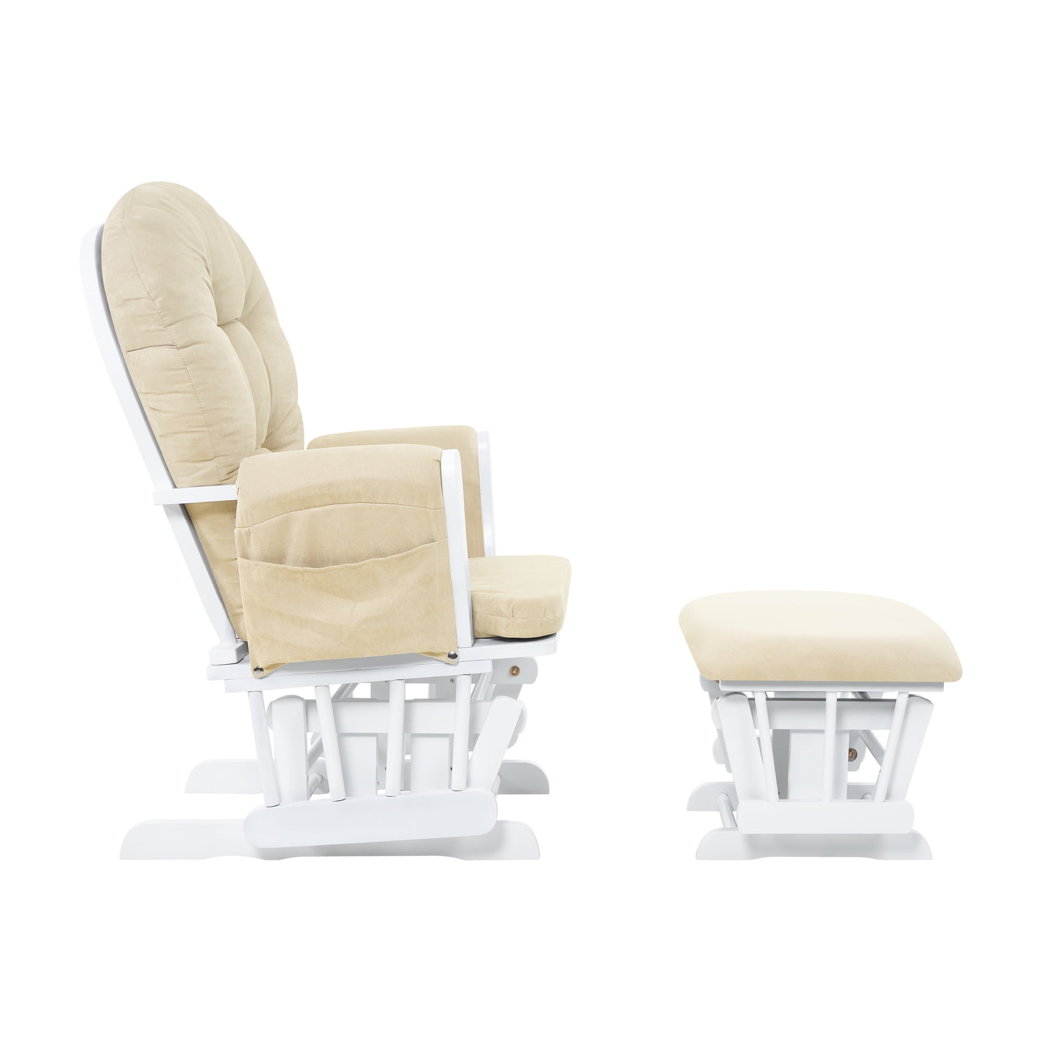 Nursery Glider & Ottoman Sets, Reclining Swivel Glider Rocker with Ottoman, Nursery Rocking Chair for Baby Room, Upholstered Nursery Recliner Glider with Ottoman, Padded Arms - Cream, White