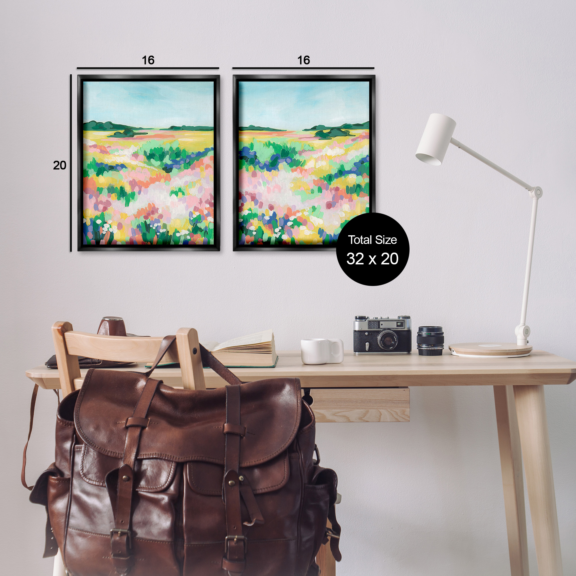 Stupell Industries Modern Country Meadow Landscape Painting Black Floater Framed Canvas Art Print Wall Art, 17 x 21, Set of 2