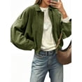 thumbnail image 3 of Long Sleeved Women Spring Fall Faux Suede Bomber Jackets Turn-down Collar Casual Lapel Zipper Jacket, 3 of 6