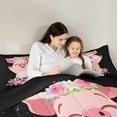 thumbnail image 5 of Manfei Kawaii Pig King Size Comforter Sets,Rustic Flower Floral Bedding Comforter Set,Pink Black Bedding Set For Kids Girl,Breathable Home Decor Reversible,3 Pieces, 5 of 8