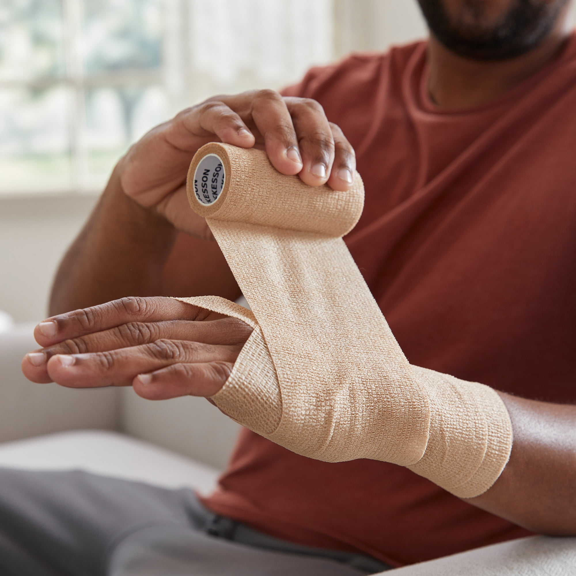 McKesson Cohesive Bandages, Self-Adherent Compression Wrap, 4 in x 5 yd, 1 Count, 18 Packs, 18 Total