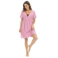 thumbnail image 6 of WBQ Women's Short Sleeve Nightgown with Pockets Lace Stitching V Neck Front Pleated Nightdress Loose Casual Nightshirt Sleepwear Soft Loungewear Above Knee Length Pajama Dress, S-2XL, 6 of 7