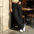 thumbnail image 5 of Women's Elastic Waist Straight Leg Pants with Pockets, Soft Casual Trousers for Work Daily Wear, Mid Waisted Long Straight Pants | UKHCCC,Black L, 5 of 7