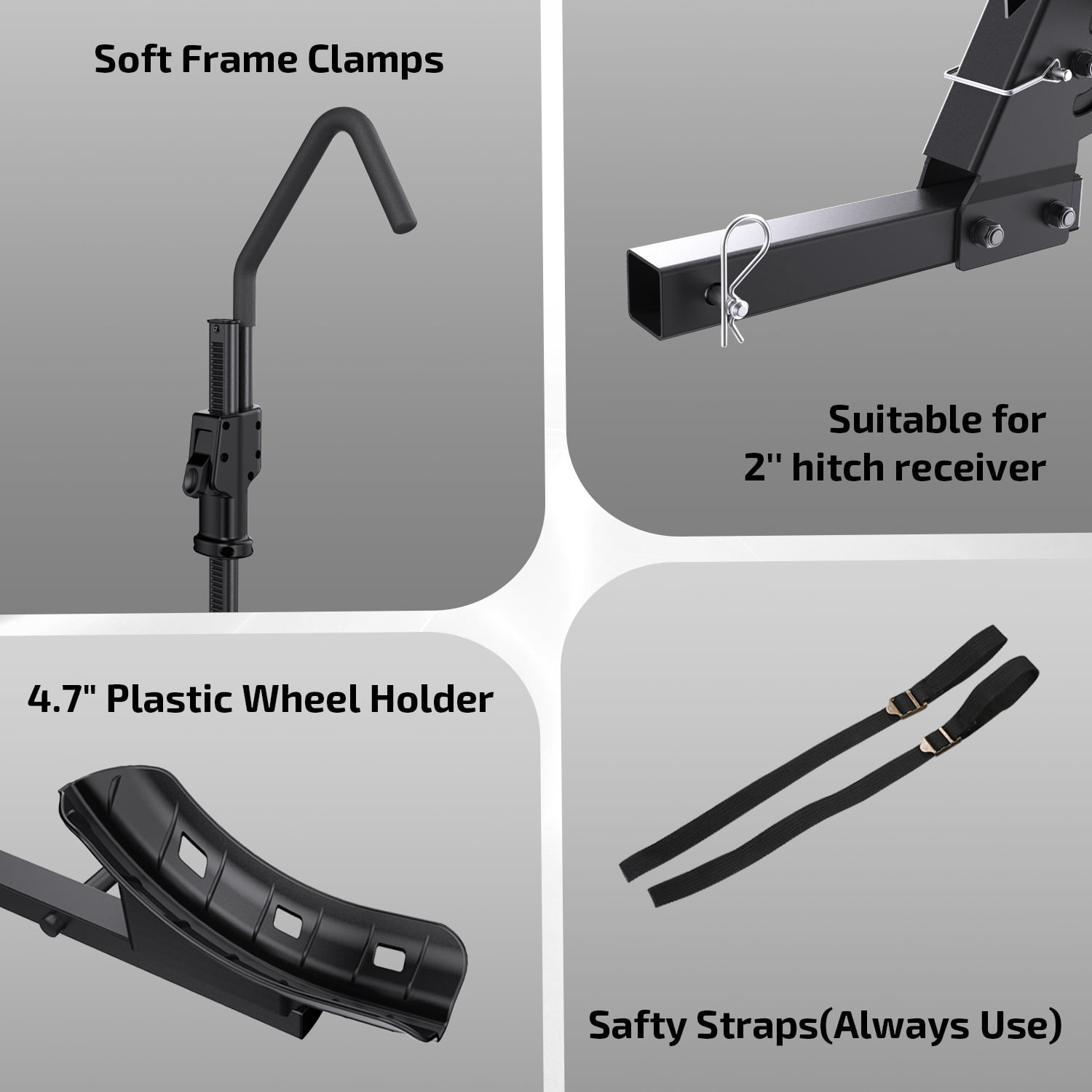 Ozark Trail Premium Platform Steel Bike Rack with 132lbs Load Capacity, 2'' Hitch Receiver E-Bike Compatible