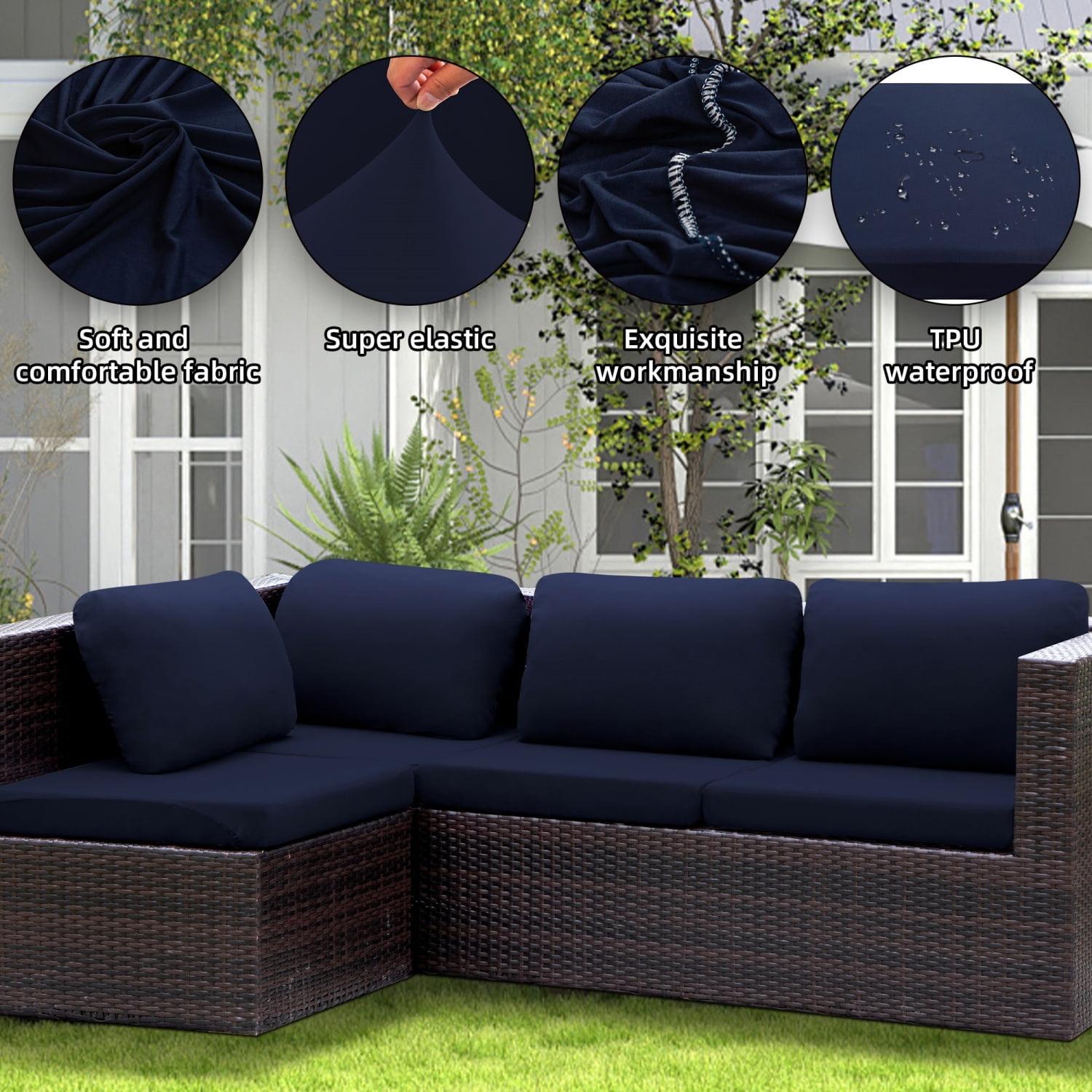 SUKAIKEQA Outdoor Cushion Covers Set,8PCS Patio Furniture Couch Seat Slipcovers, Replacement for Sofa Sectional Chair(Cover，Only)