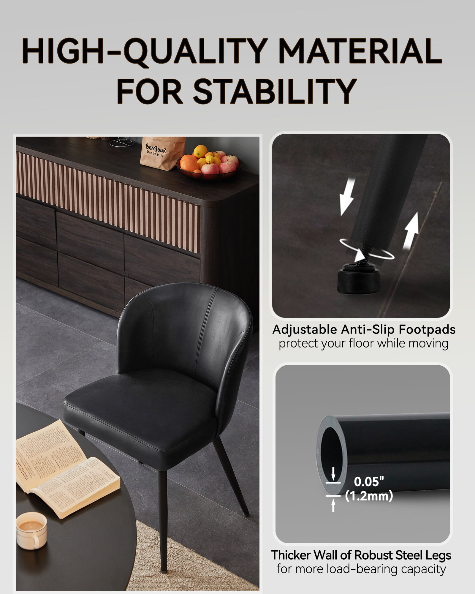 Sailvan Dining Chairs Set of 6, Modern PU Leather Upholstered Kitchen Chairs for Dining Room & Living Room with High Back, Easy Maintaince, Black