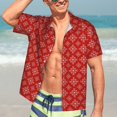 thumbnail image 7 of Honeii Red White Snowflakes Print Men’s Hawaiian Shirt,Classic Button-Down Short Sleeve Shirt, for Beach, Vacation, and Outdoor Activities,Large, 7 of 7
