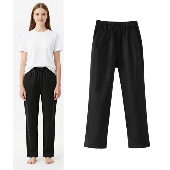 School Uniform for Boys Dress Pants Elastic High Waist Stretch Pants with Pockets Boys Black Uniform Pants Back To School Slim Fit Fashion Clothes 7-8 Years