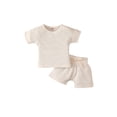 thumbnail image 1 of aturustex Short Sleeve Solid Color Waffle Knit T-Shirts + Shorts Set Toddler Boy 2Pcs Summer Outfits, 1 of 9