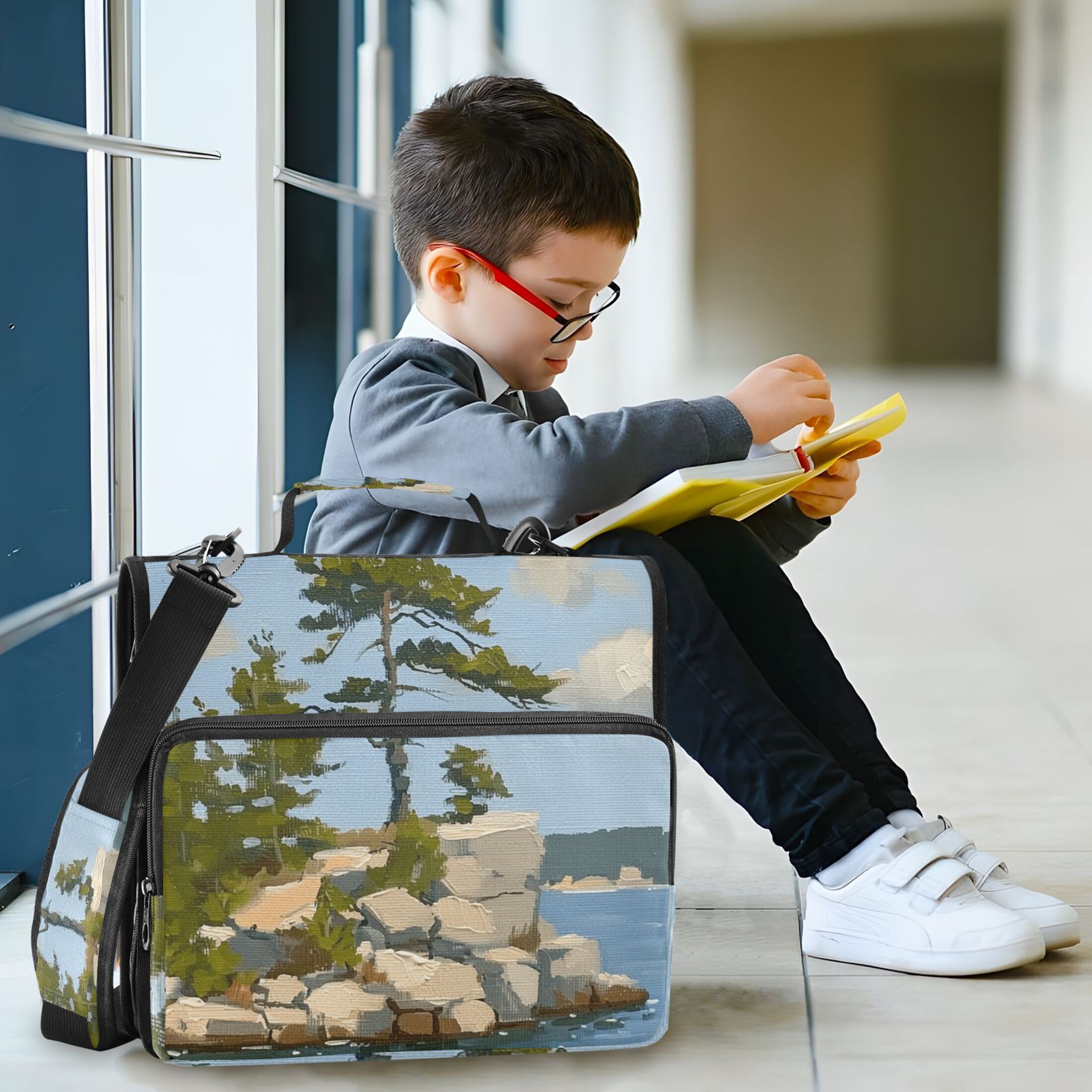 3 Ring Zipper Binder with Shoulder Strap Waterproof Trapper Keeper 2 Inch D-Ring 500 Sheets Capacity Island Oil Painting