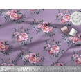 thumbnail image 2 of Soimoi Tissu en Voile de Coton Violet Imprimé Feuilles & Roses au Mètre 42 Pouces de Large, 2 of 3