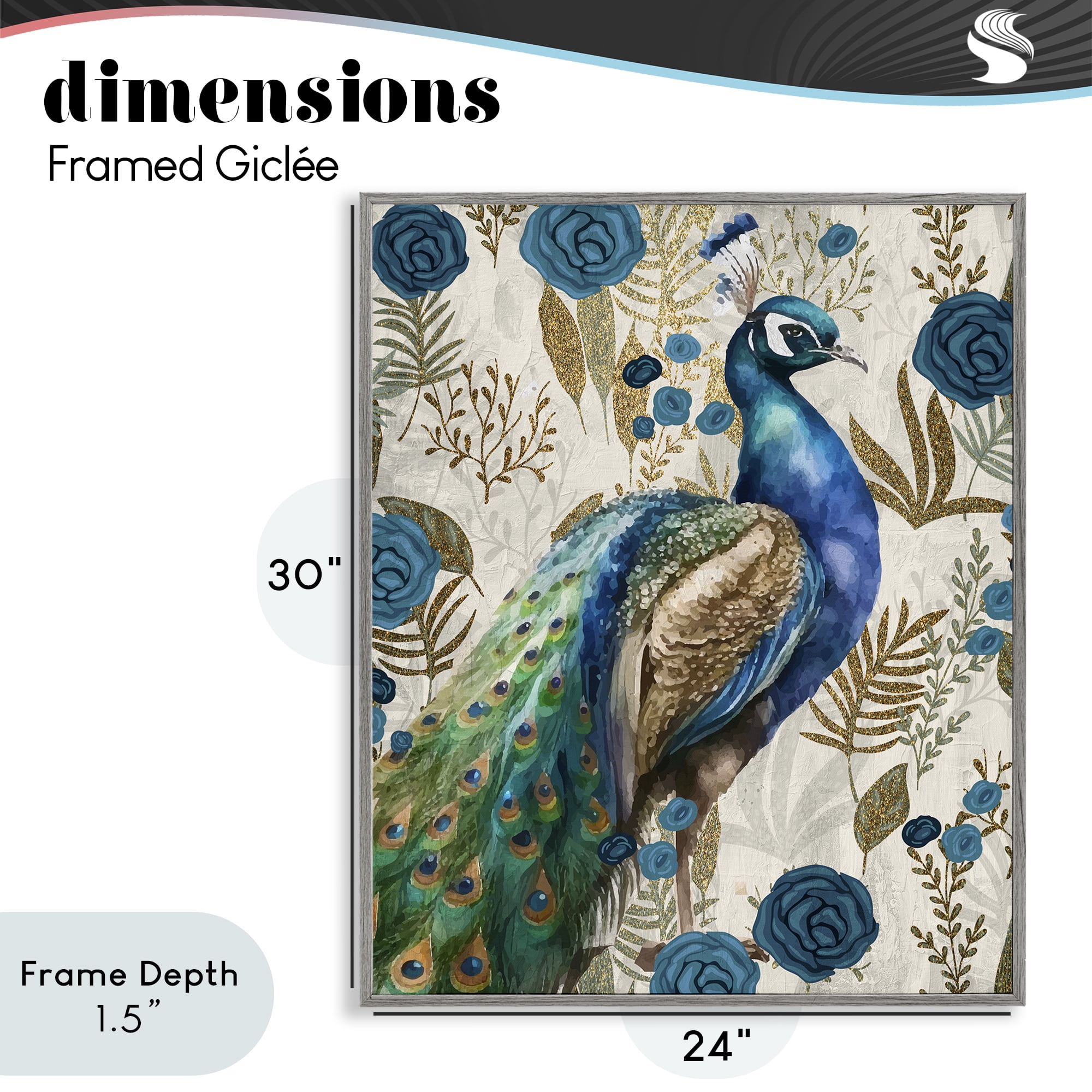 Stupell Industries Peacock Pride Botanicals Gray Framed Giclee Art, design by Kim Allen