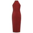 thumbnail image 6 of safuny Women's Maxi Side Split Dress Solid Sequins Shiny Holiday Sleeveless Halter Neck Lacing Elegant Cocktail Wedding Evening Party Trendy Dresses Red M, 6 of 6
