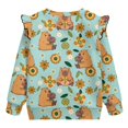 thumbnail image 6 of Yuyamidu Floral Capybara Sweatshirt Toddler Girl 1T 2T Green Long Sleeve Ruffle Shoulder Crewneck Sweatshirts Pullover Tops Lightweight Soft Everyday Clothes Playwear for Outdoor Play, 6 of 8