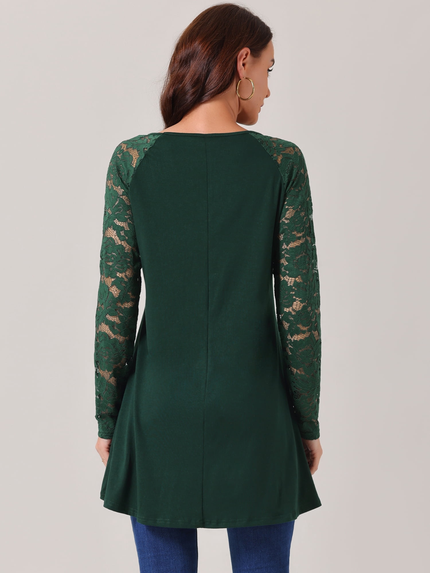 DARING DIVA Lace High Low Shirts Fall Blouse  S Dark Green