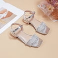 thumbnail image 7 of JUMEYU Girls Sandals Wide Girls Sandals Ankle Strap Low Heel Flower Dress Party Square Toe Shoes for Little Kid Big Kid Size 3.5 (Black,Big Kids 3.5), 7 of 7