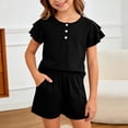 thumbnail image 2 of BOBOGOJP Girls Summer Outfits 2 Sets Ruffle Short Sleeve Button Down Shirts Shorts Set Kids Clothes with Pockets Black for Size 5-6 Years, 2 of 4