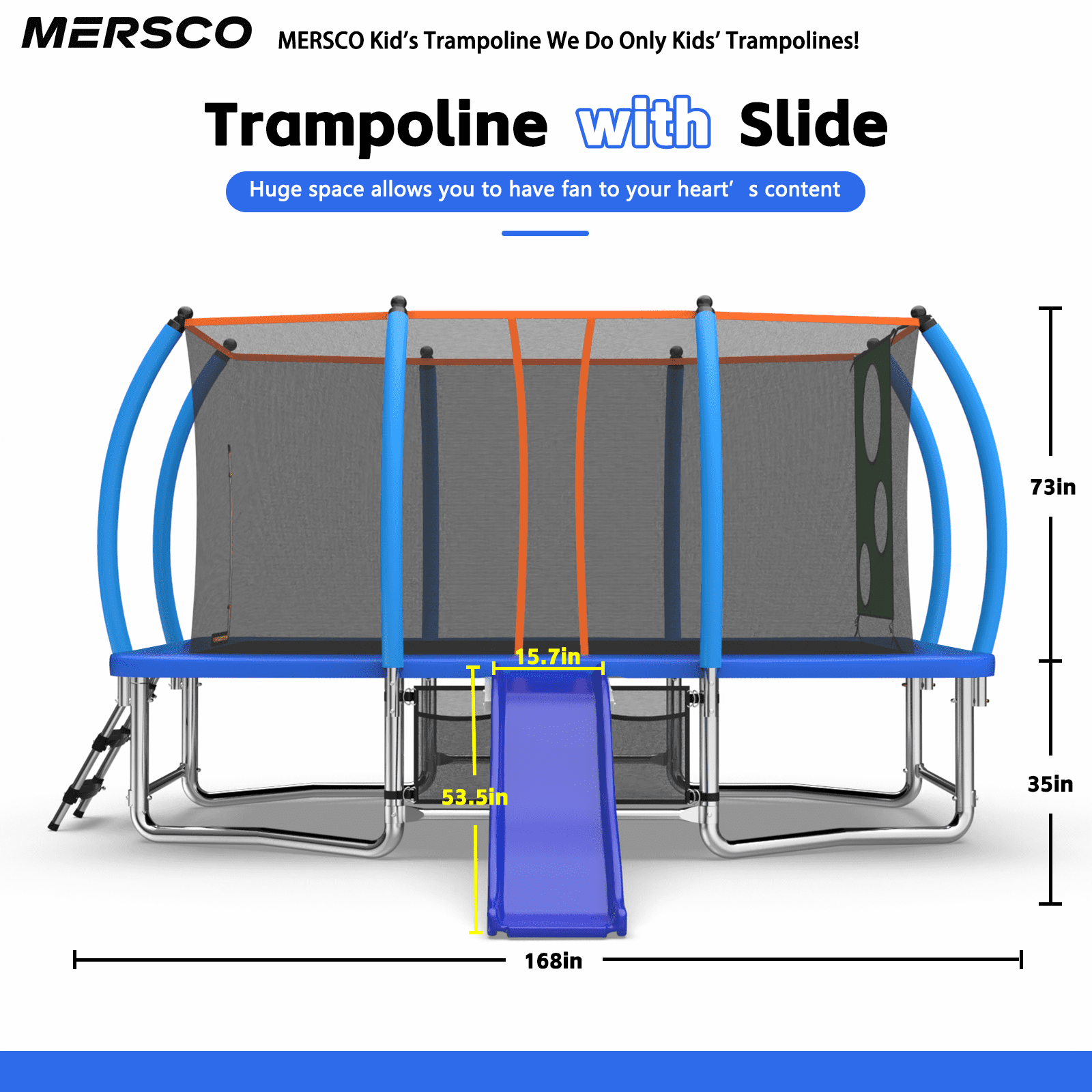 Mersco 8x14ft Large Rectangle Trampoline with Enclosure Net , Slide Outdoor Big Trampoline for Backyard,Kids Trampoline with Basketball Hoop,Birthday and Holiday Gifts for Kids,Blue