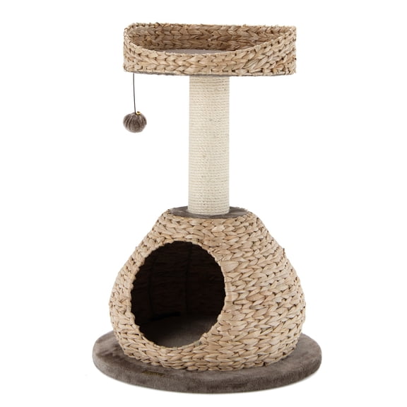 Wqmh Modern Cat Tree, Small Cat Tower with Natural Sisal Scratching Post, Hand-Made Wicker Cat Condo & Top Perch, Funny Hanging Toy Ball, Cute Cat Tree Tower for Indoor Cats