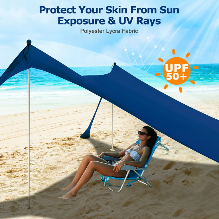 SUN NINJA 8 Person Pop Up Beach Tent Sun Shelter UPF 50+ Protection Shovel  Pegs