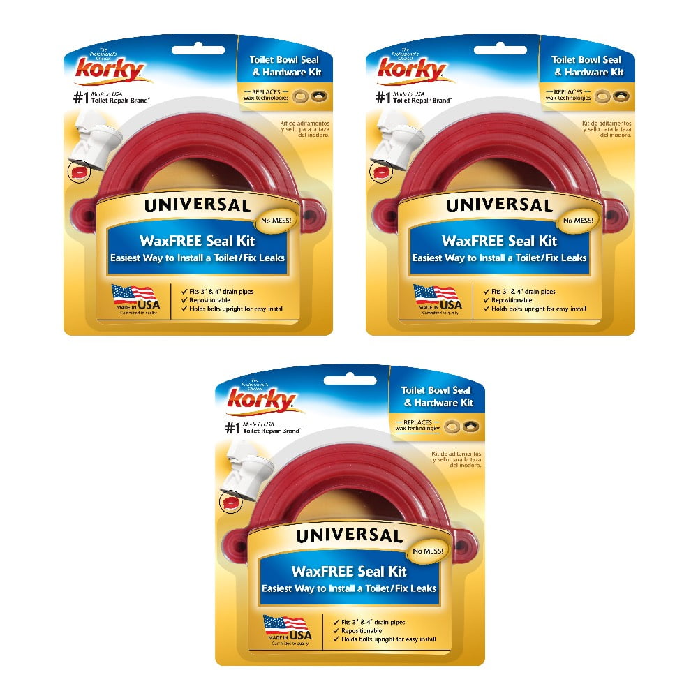 Korky 6000BP Universal Wax Free Toilet Seal Kit With Hardware Plumbing Repair 10 Year Warranty