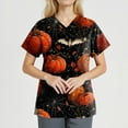 thumbnail image 4 of MLQIDK Plus Size Scrubs for Women Stretch Funny Nurse Uniform Shirts V Neck Short Sleeve Scrub Shirts Fun Pumpkin Ghost Bat Printed Nurse Uniforms Black 4XL, 4 of 4