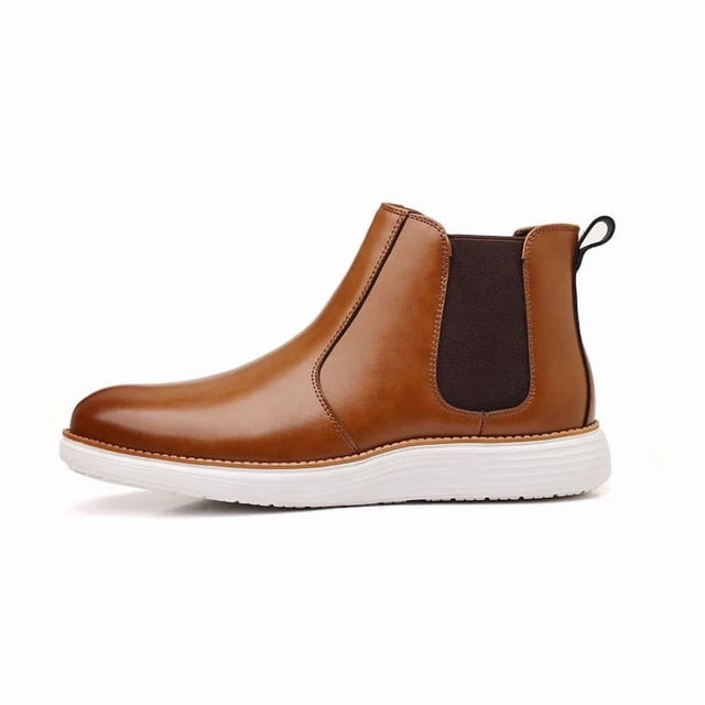 Men's Leather-Look Chelsea Ankle Boots, Casual Comfort Slip-On Boots with Lightweight Sole, Elastic Sides