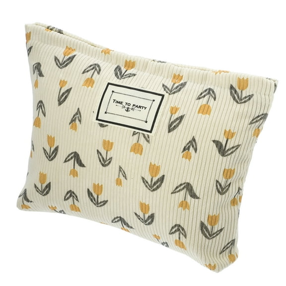 Floral Makeup Bag Large Capacity Makeup Pouch for Coin Purse Foundations Lipsticks Brushes Beige Orange