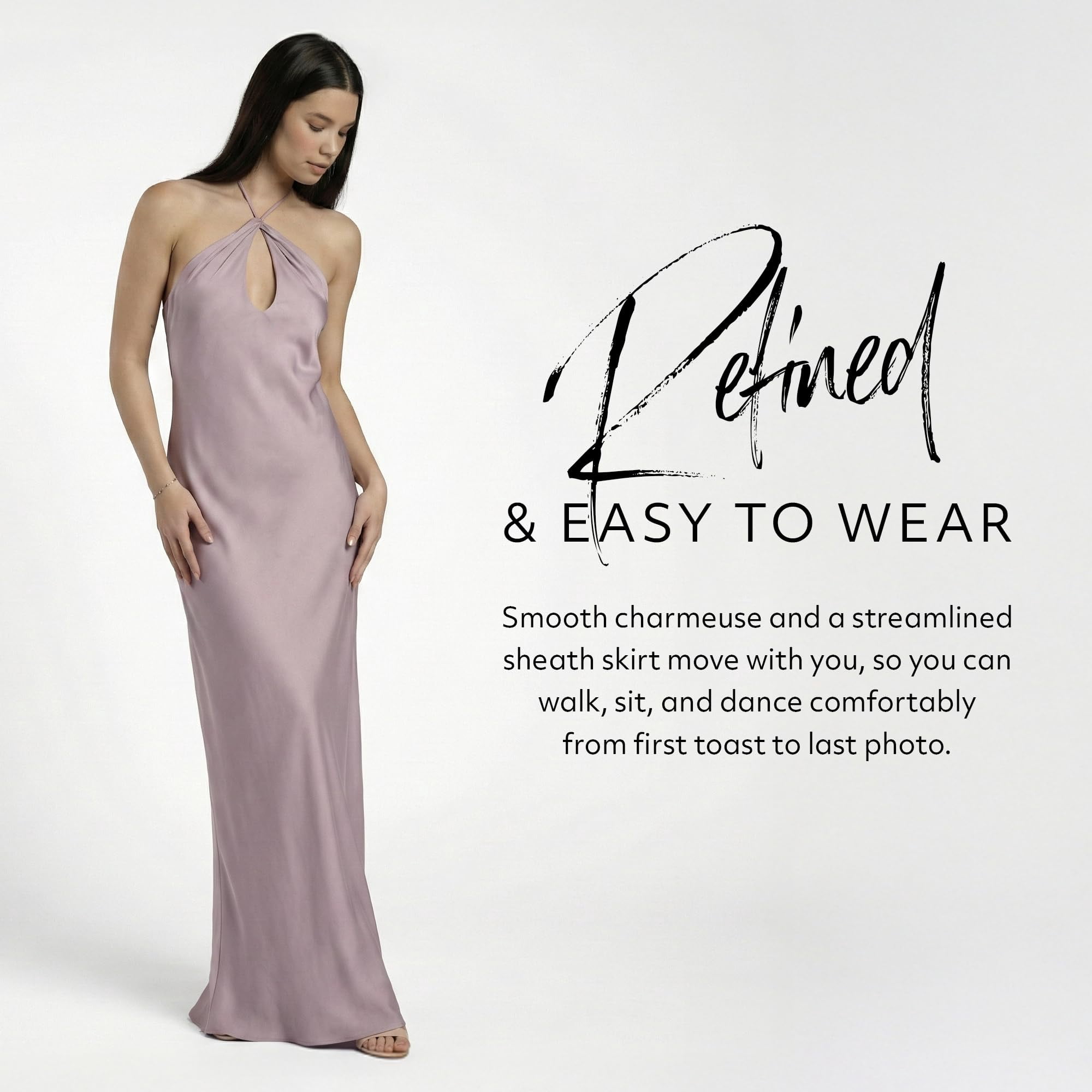 Kirablend Liora Charmeuse Keyhole Halter Maxi Sheath Dress