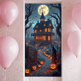 thumbnail image 6 of Cartoon Haunted House Halloween Banner Spooky Pumpkin Design Black Cat Scary Night for Halloween Party Decorations Holiday Festive Event, 6 of 9