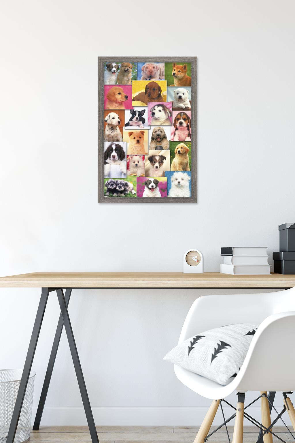 Keith Kimberlin - Puppies Grid Wall Poster, 14.725" x 22.375", Framed