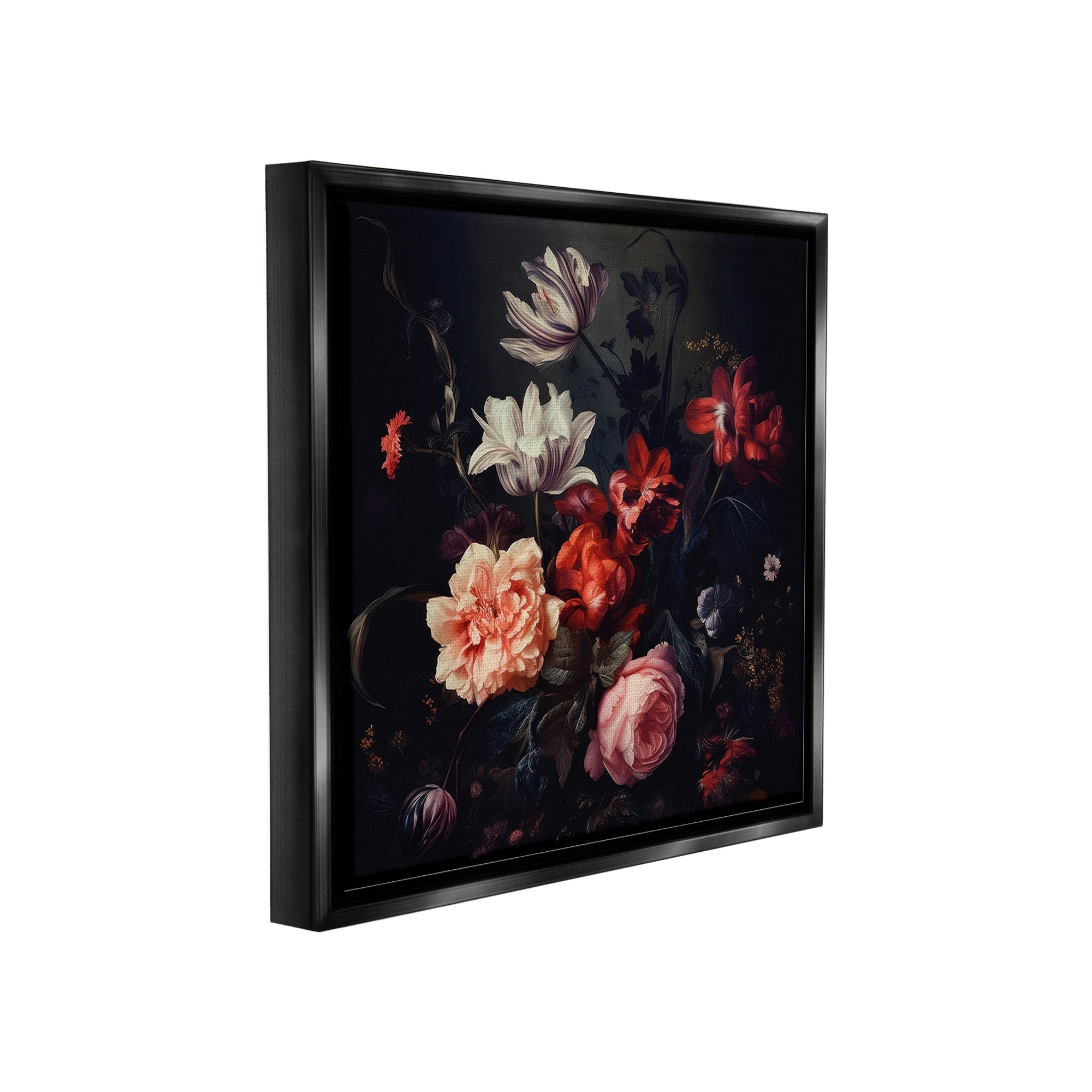 Stupell Industries Victorian Floral Elegance Botanical & Floral Photography Black Floater Framed Canvas Art Print Wall Art, 25 x 25