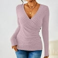 thumbnail image 4 of Womens Sexy Tops Slim Fit V Neck Wrap Long Sleeve Shirts Ribbed Knit Button Deco Cleavage Tees Slimming Tunic Blouses, 4 of 8