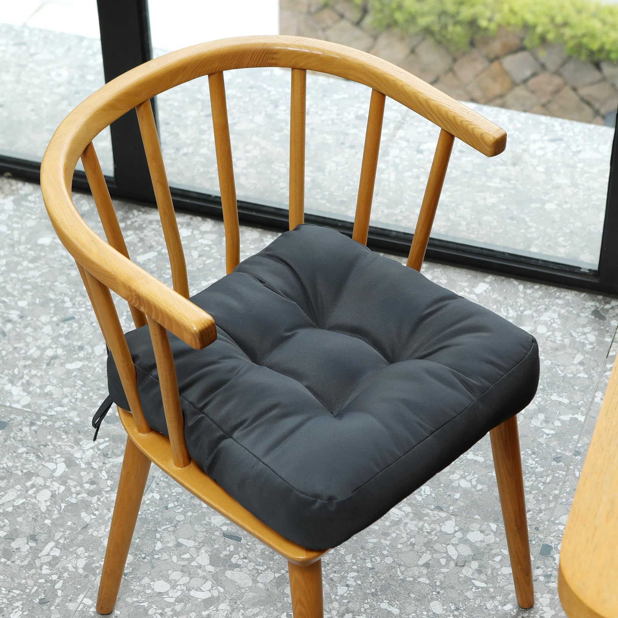Chair Cushions for Dining Chairs Set of 2, 16.5" x 16.5" Tufted Memory Foam Seat Cushions, 3.5" Thick Olefin Fabric Kitchen Chair Pads with Ties & Non-Slip Backing, Navy Blue