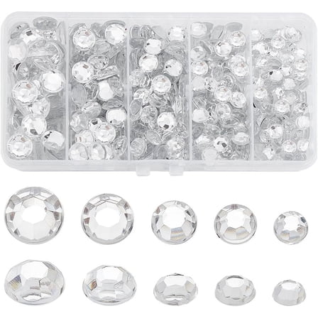 PH 430PCS 5 Sizes Flat Back Rhinestones Round Gems Transparent Acrylic Rhinestones Glue Diamonds for Crafting Nail Art Crafts Decorations Clothes DIY Jewelry Making 6/7/8/9/10mm