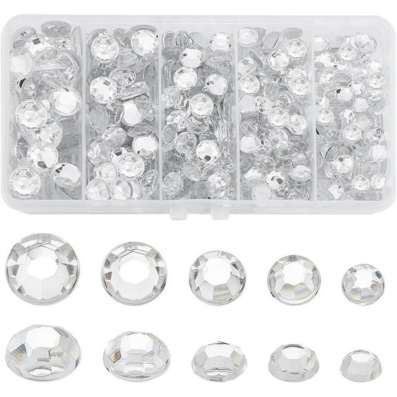 PH 430PCS 5 Sizes Flat Back Rhinestones Round Gems Transparent Acrylic Rhinestones Glue Diamonds for Crafting Nail Art Crafts Decorations Clothes DIY Jewelry Making 6/7/8/9/10mm