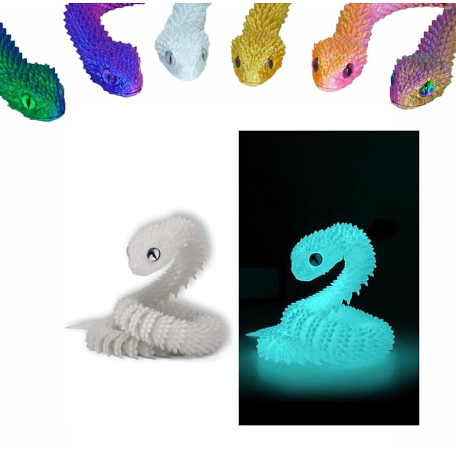 3D Printed Snake Toys 3D Printed Animals Snake Pet Movable Joint Fidget Toys, 3D Printed Animals Toy Adults Fidget Toys,3D Printed Fidget Toys for Home Office Decor (17.7' Fluorescent Blue)