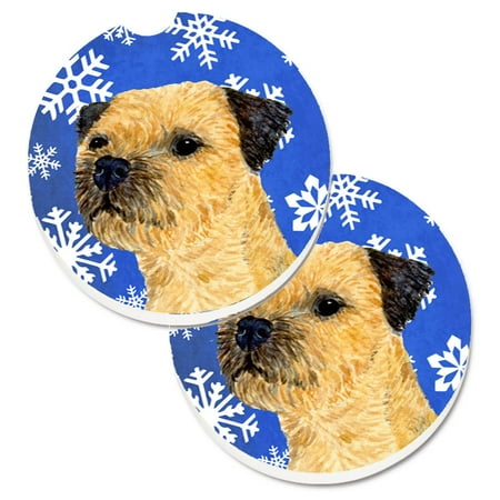 

Carolines Treasures LH9278CARC Border Terrier Winter Snowflakes Holiday Set of 2 Cup Holder Car Coasters Large
