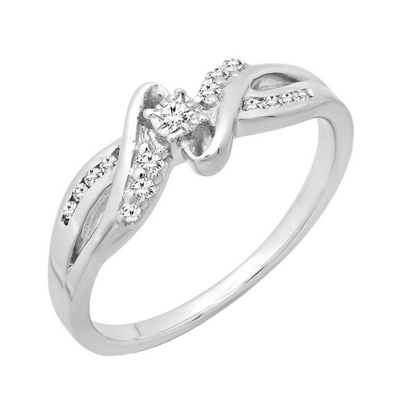 Dazzlingrock Collection Round White Diamond Swirl Bypass Split Shank Promise Ring for Women (0.15 ctw, Color I-J, Clarity I2-I3) in 925 Sterling Silver, Size 5.5
