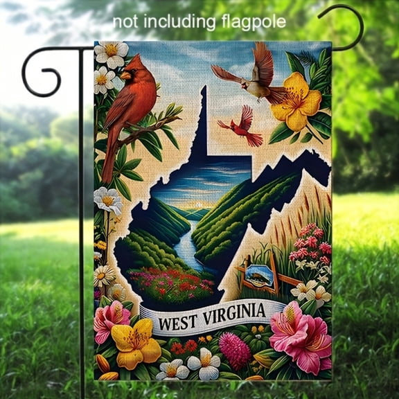 1pc, a Garden Flag Featuring Rhododendron And Cardinal from West Virginia, Measuring 12 by 18 Inches, Double-Sided, Perfect for Rustic Farmhouse Porch Decor (FLAG ONLY)