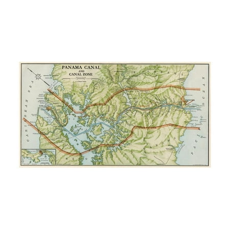 Panama Canal Zone Map, 1913 - north Diagonally Left Print Wall