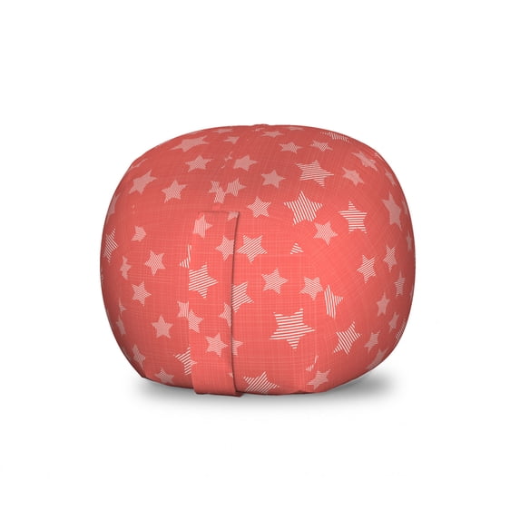 Geometric Storage Toy Bag Chair, Repetitive Stars Simplistic Christmas Themed Geometric Pattern, Stuffed Animal Organizer Washable Bag, Large Size, Dark Salmon and White, by Ambesonne
