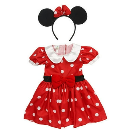 Disney Infant Girls Minnie Mouse Costume Red Polka Dot Baby Dress & Headband