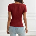 thumbnail image 5 of FRSASU Womens Short Sleeve Shirts V Neck Rib Knit Slim Fit Tops Casual Stretch Basic Tee Going Out Top Summer Fashion Wine, 5 of 6