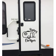 RV Decor Accessories Happy Camper Outdoor Use Vinyl Art Decal Stickers 18x18-Inch Glossy Black