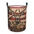 thumbnail image 1 of Balery Patriotic Deer Soldier Salute Cesta de ropa redonda con asas, impermeable, independiente, para ropa, juguetes, dormitorio y familia-Small, 1 of 6