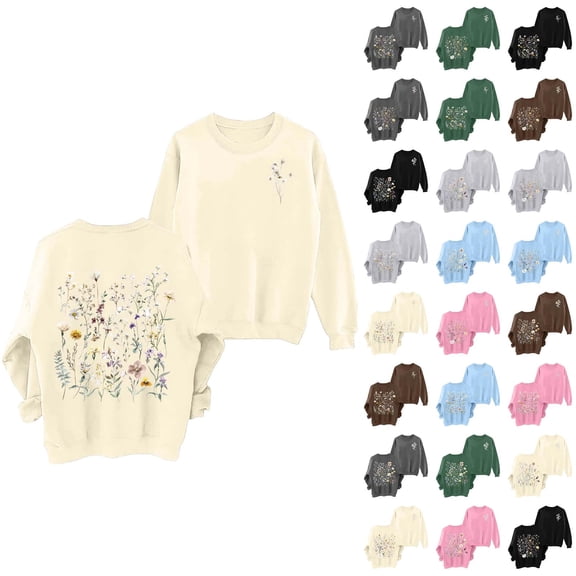Wildflower Graphic Sweatshirt for Women 2026 Trendy Casual Floral Printed Crewneck Sweatshirts Womens Pullover Top