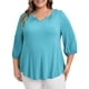 thumbnail image 1 of Blusas de Pascua para mujeres de talla grande Grace & Grandeur, con cuello en V, mangas 3/4, camisas elegantes y casuales, 2X azul lago, 1 of 5