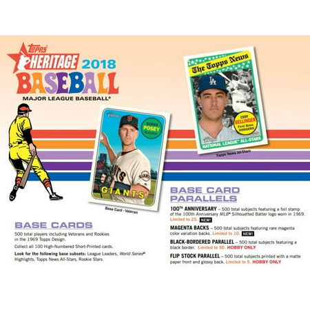 2018 Topps Heritage Baseball Blaster Box (8 Packs/Box, 9 Cards/Pack: 1969 Design -Look for New Rookies &