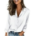 thumbnail image 2 of HAPIMO Women's Satin Tops Long Sleeve Ruffle Lapel Blouses Elegant Office Casual Silky Shirts Solid Button Down Shirts Lightweight Tops for All Season White L, 2 of 10